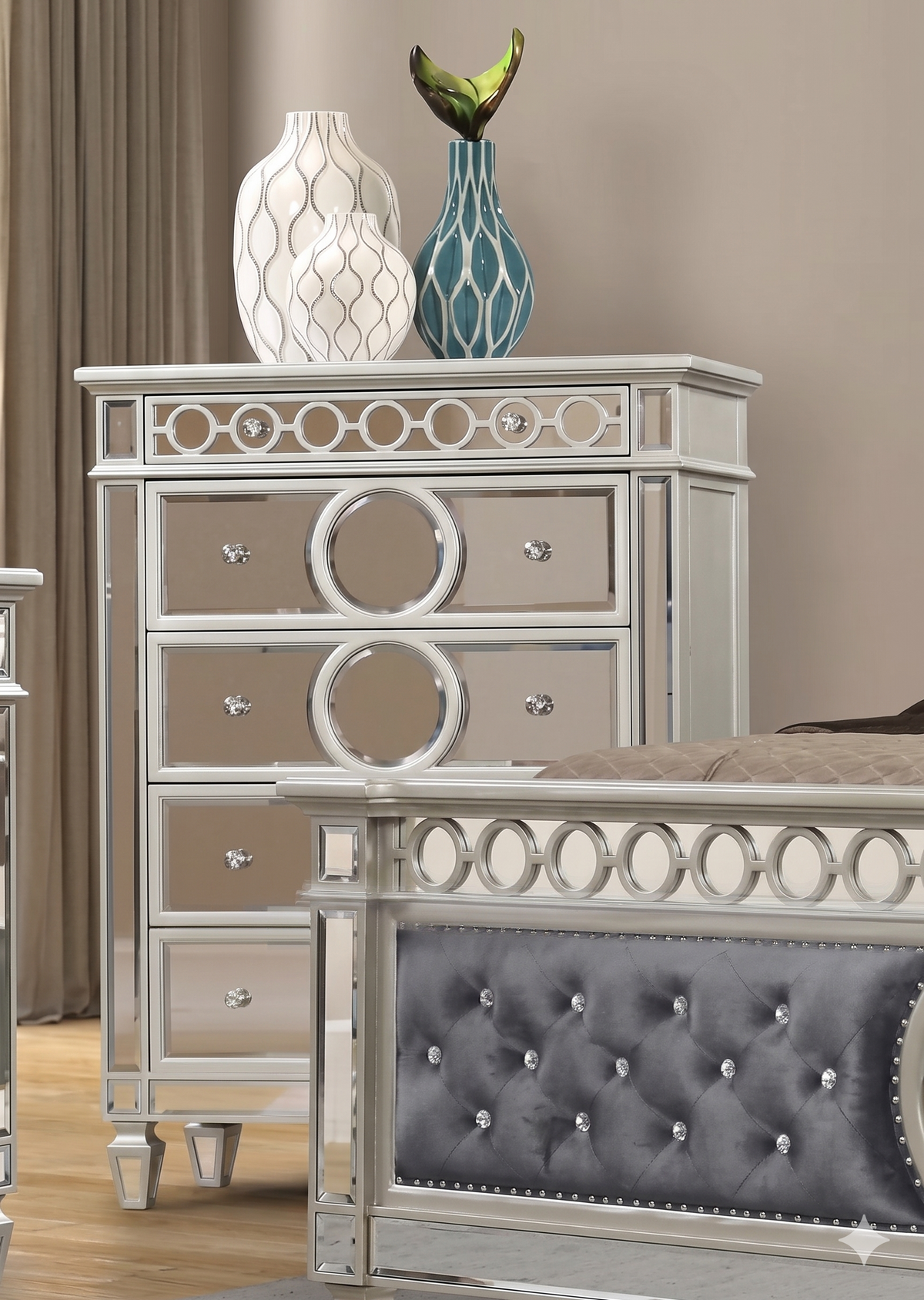 McFerran Home Furnishing B1689 Silver & Grey Velvet Bedroom Set