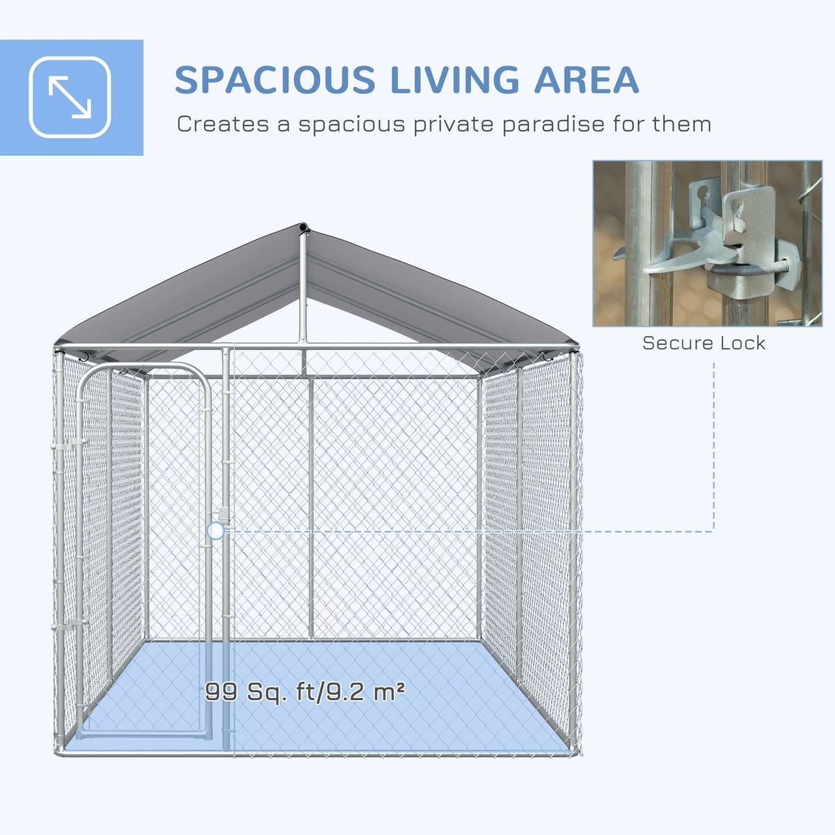 Dog Kennel Heavy Duty Playpen with Galvanized Steel Secure Lock Mesh Sidewalls and Waterproof Cover for Backyard & Patio, 13' x 7.5' x 7.5'