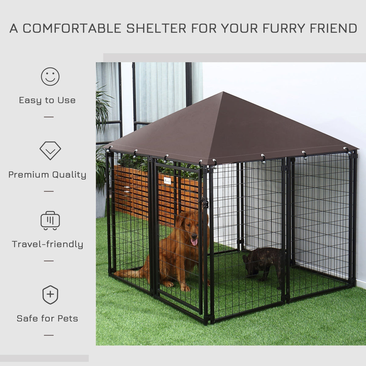 Lockable Dog House Kennel with Water-resistant Roof for Small and Medium Sized Pets, 4.6' x 4.6' x 5'