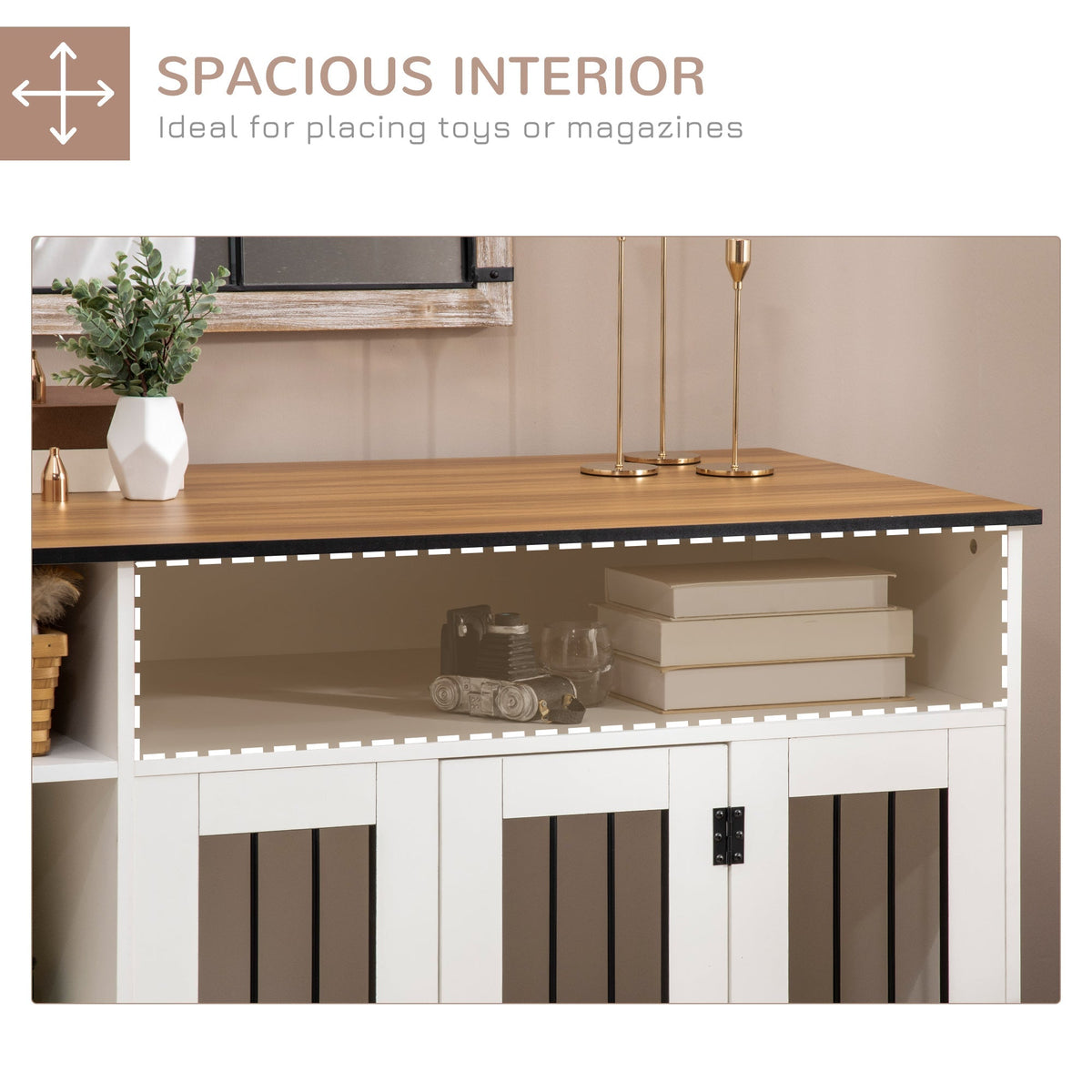Small and Medium Dog Crate End Table with Extra Storage Space, Dog Crate Furniture with Large Tabletop, Pet Crate with Lockable Door, White