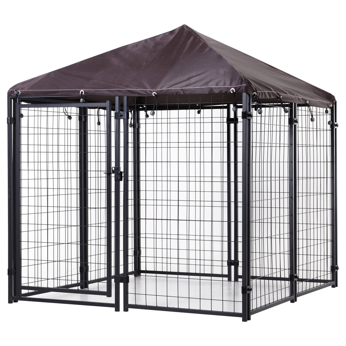 Lockable Dog House Kennel with Water-resistant Roof for Small and Medium Sized Pets, 4.6' x 4.6' x 5'