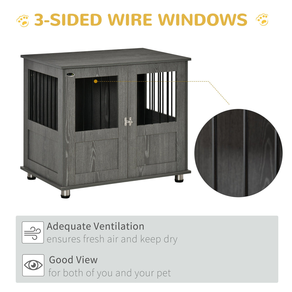 Stylish Dog Kennel, Wooden End Table Furniture with Cushion & Lockable Magnetic Doors, Small Size Pet Crate Indoor Animal Cage, Grey