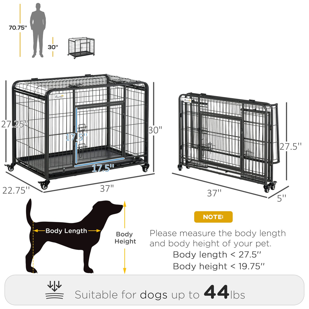 Metal Dog Crate Heavy Duty Kennel with Removable