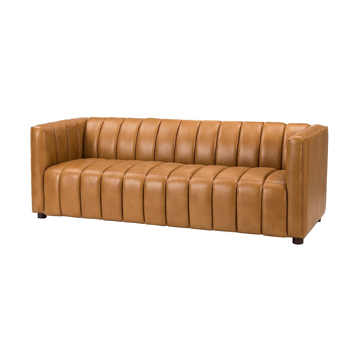 Ulysses Genuine Leather Sofa – Camel Channel-Tufted Luxury Sofa