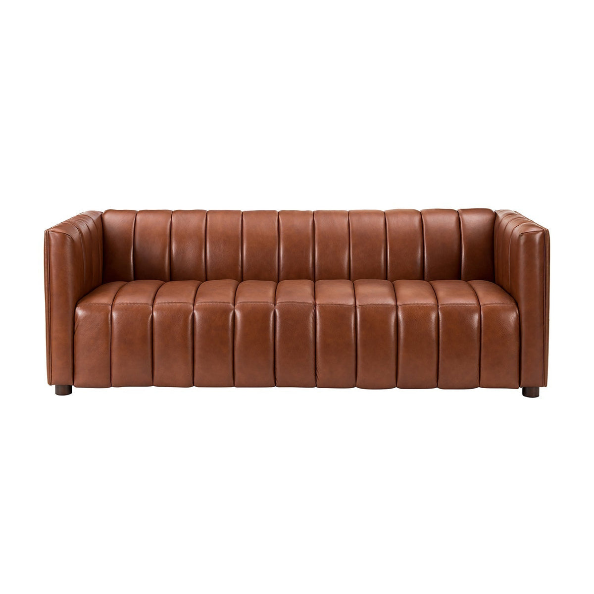 Ulysses Genuine Leather Sofa – Brown Channel-Tufted Luxury Sofa