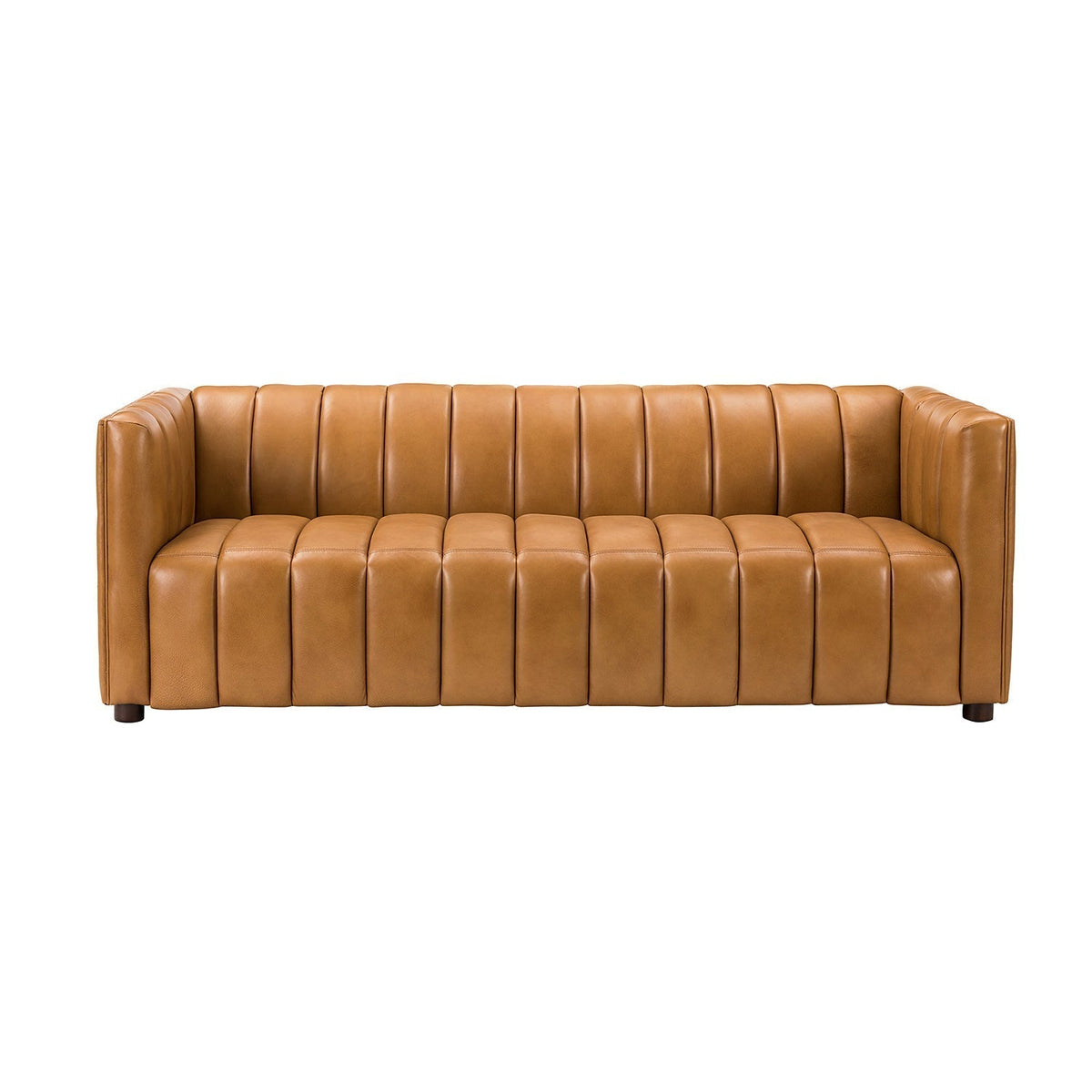 Ulysses Genuine Leather Sofa – Camel Channel-Tufted Luxury Sofa