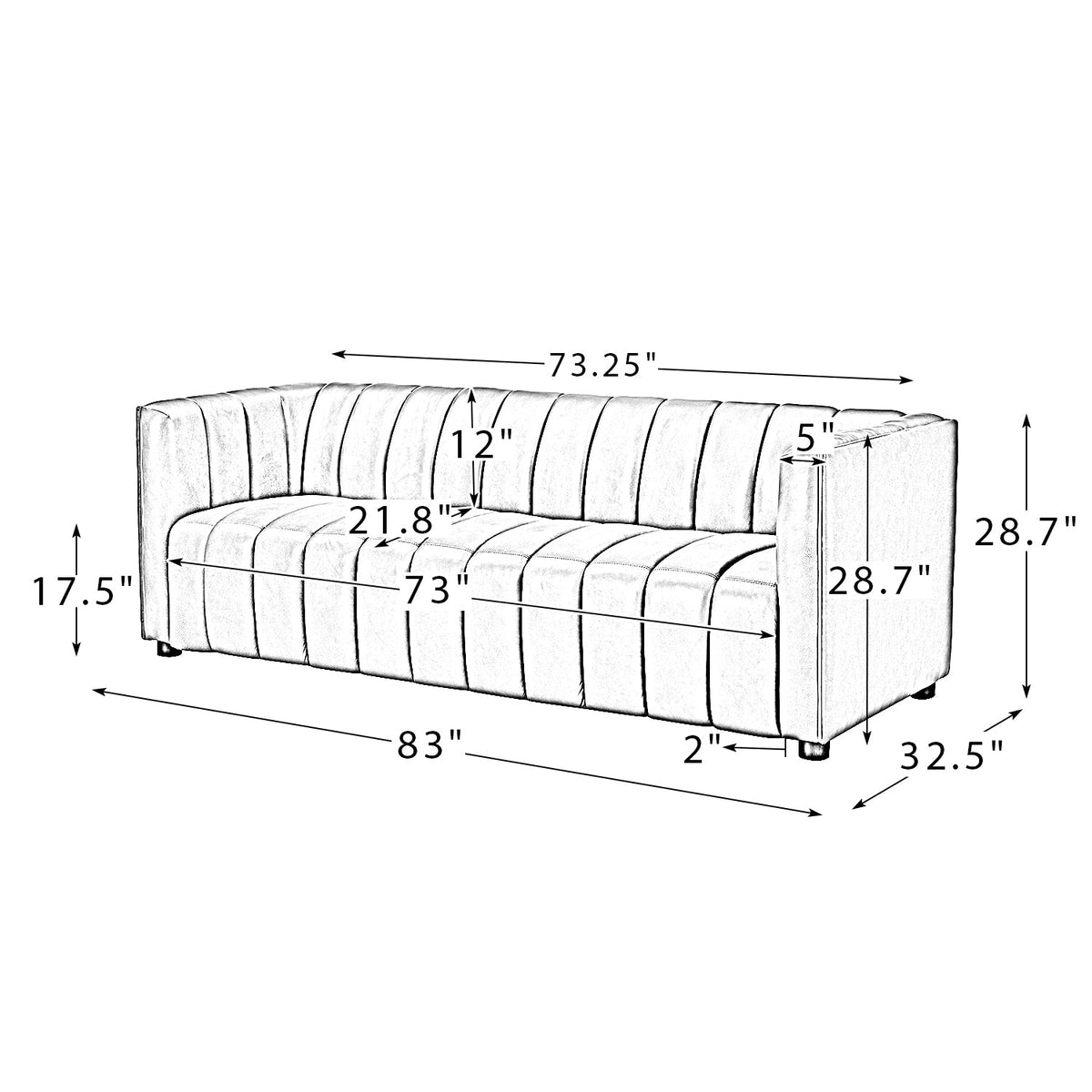 Ulysses Genuine Leather Sofa – Camel Channel-Tufted Luxury Sofa