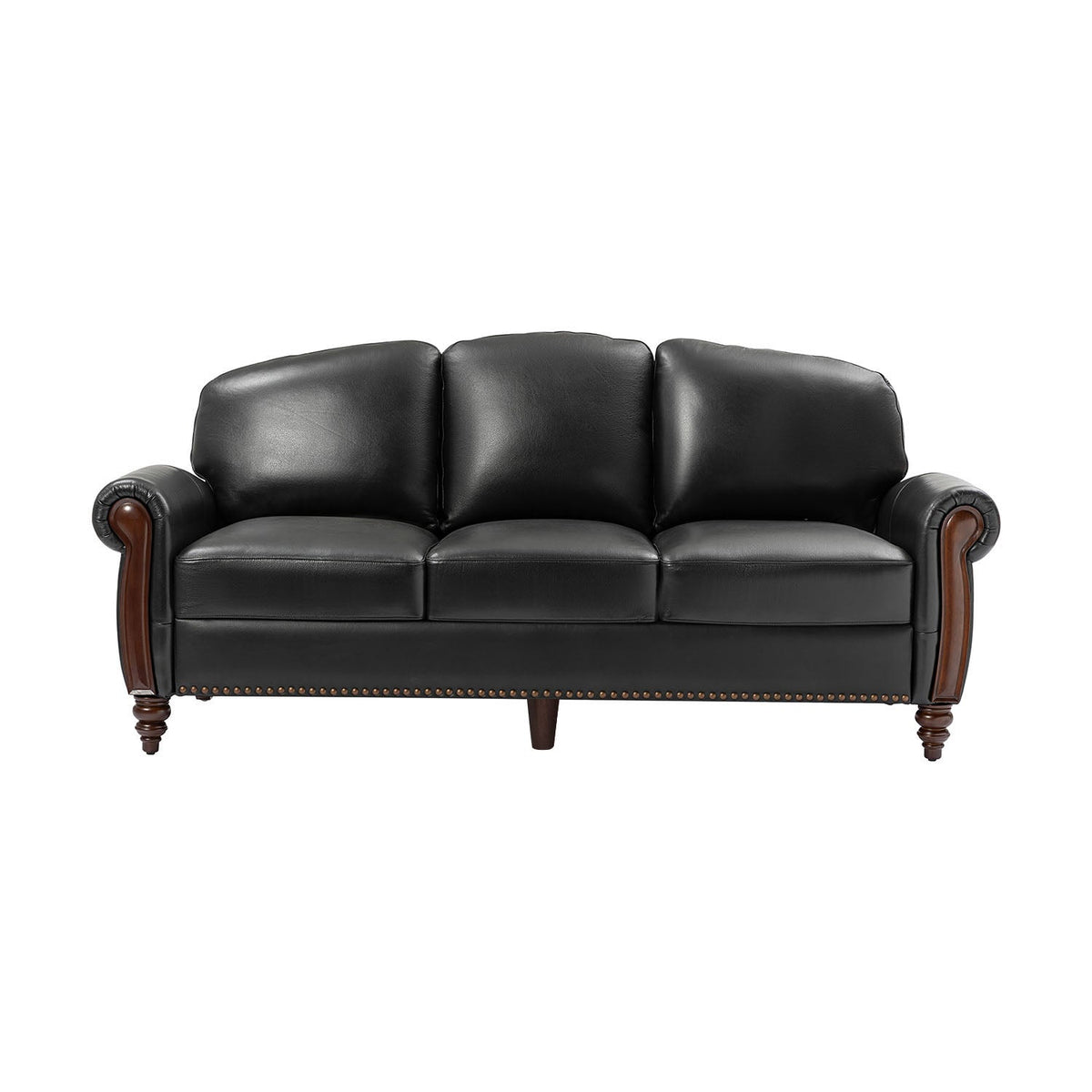 Dietmar Genuine Leather Sofa – Black Curved Leather Nailhead Sofa