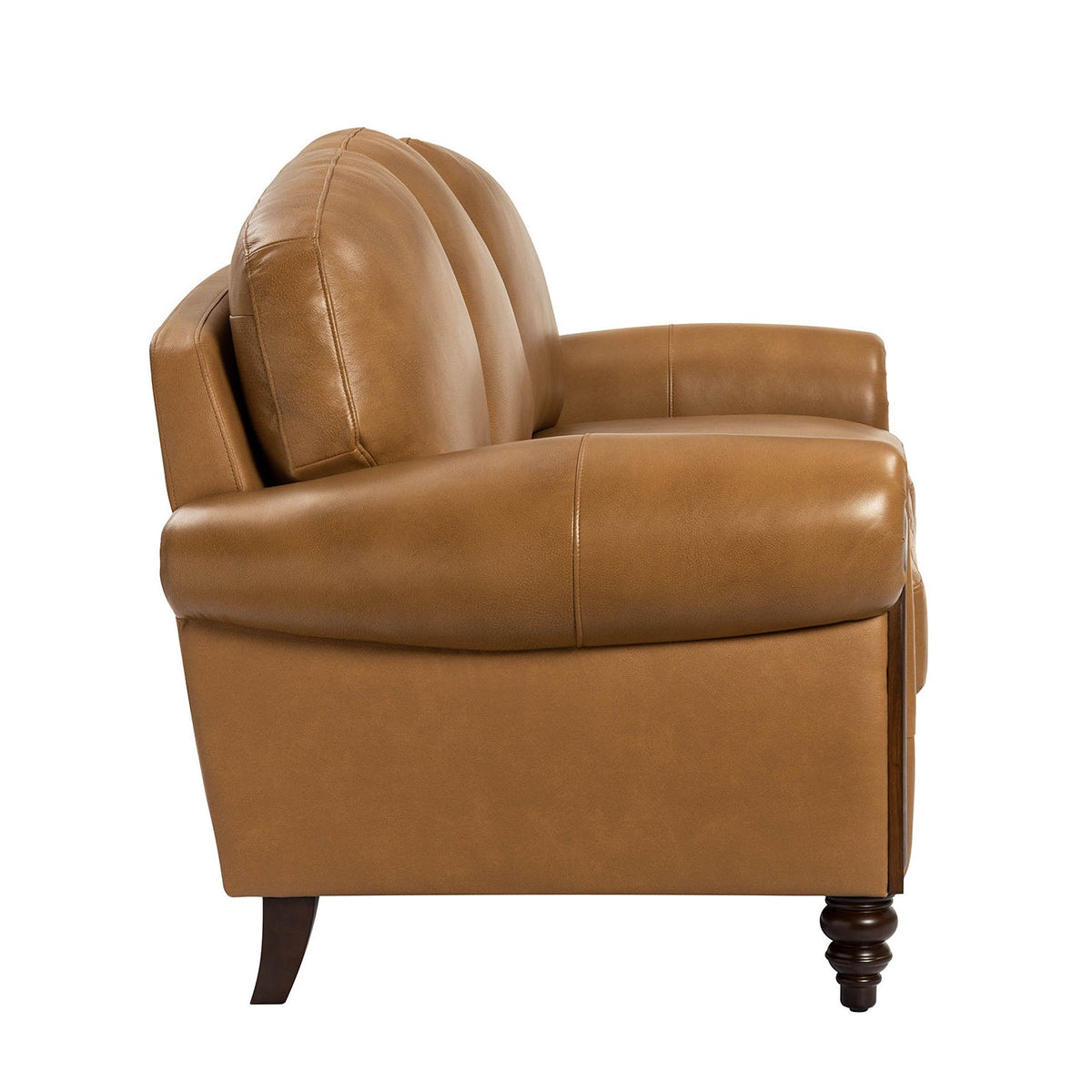 Dietmar Genuine Leather Sofa – Camel Curved Leather Nailhead Sofa