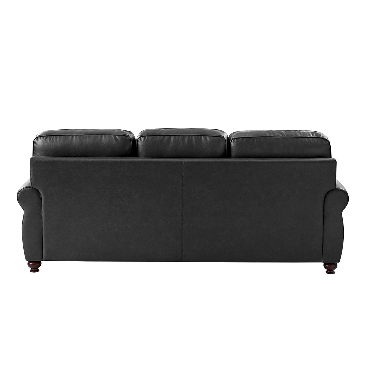 Gerardo Genuine Leather Sofa – Black Rolled Arm Nailhead Sofa
