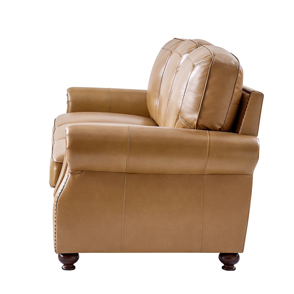 Gerardo Genuine Leather Sofa – Camel Rolled Arm Nailhead Sofa