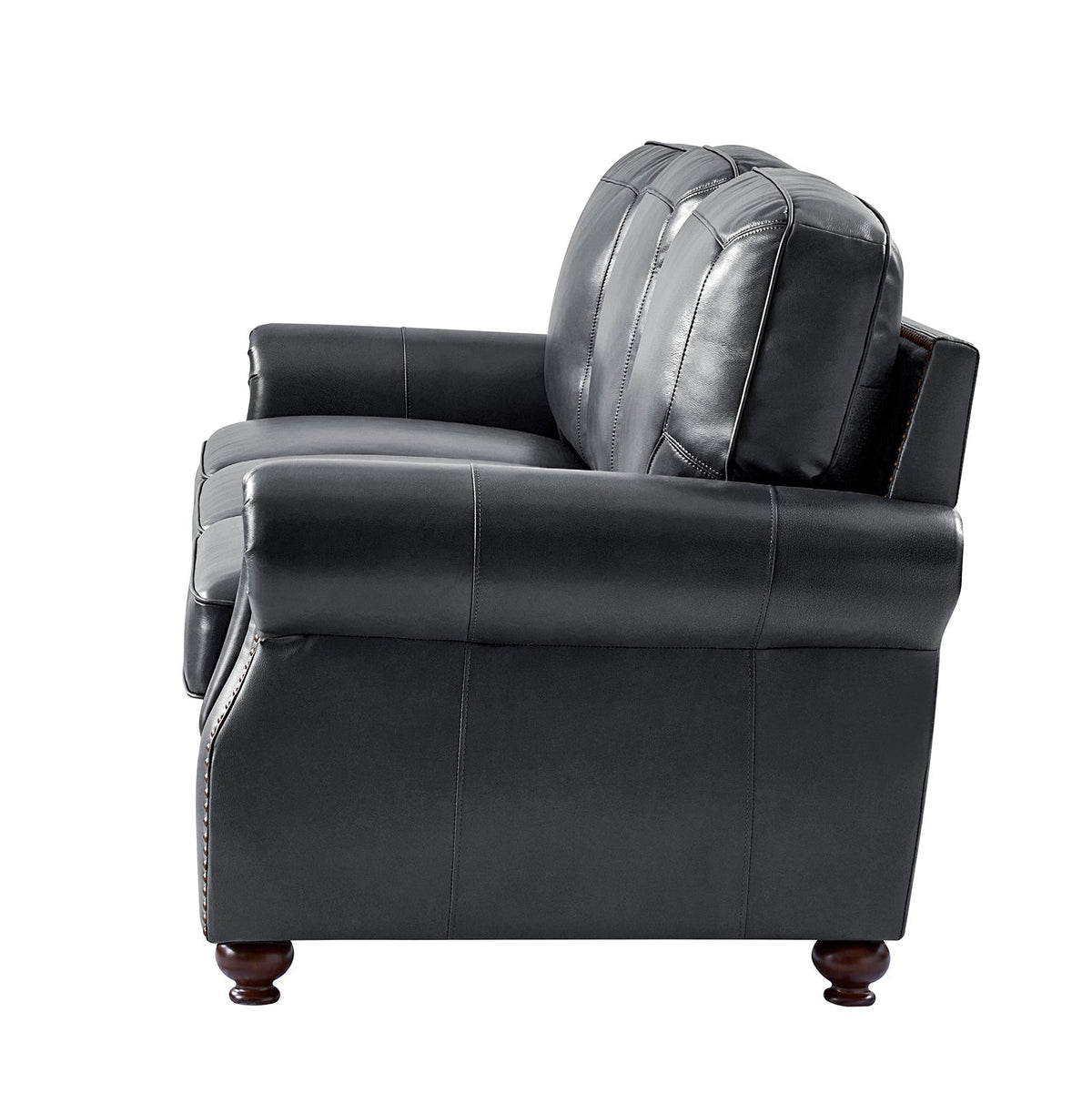 Gerardo Genuine Leather Sofa – Navy Blue Rolled Arm Nailhead Sofa