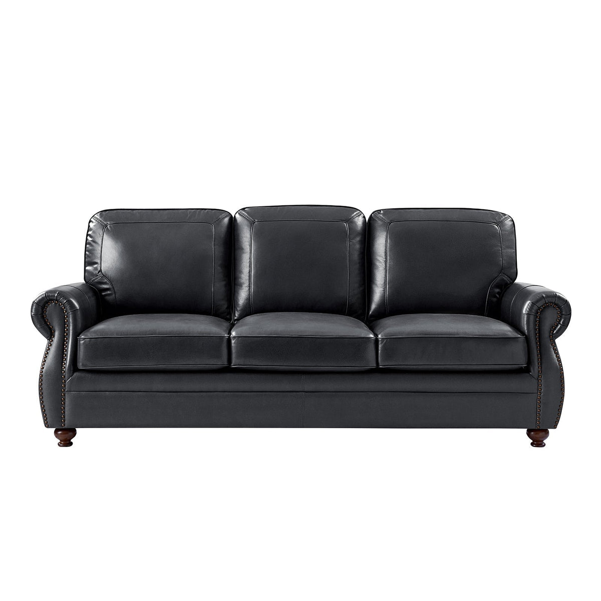 Gerardo Genuine Leather Sofa – Navy Blue Rolled Arm Nailhead Sofa