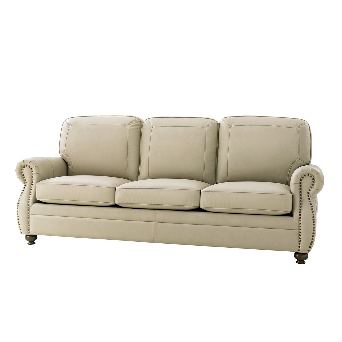 Gerardo Genuine Leather Sofa – Tan Rolled Arm Nailhead Sofa
