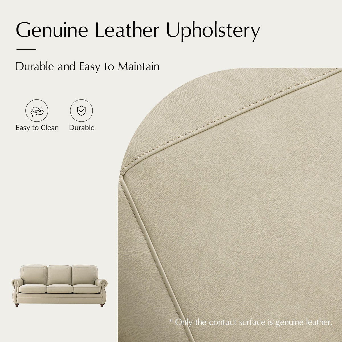 Gerardo Genuine Leather Sofa – Tan Rolled Arm Nailhead Sofa