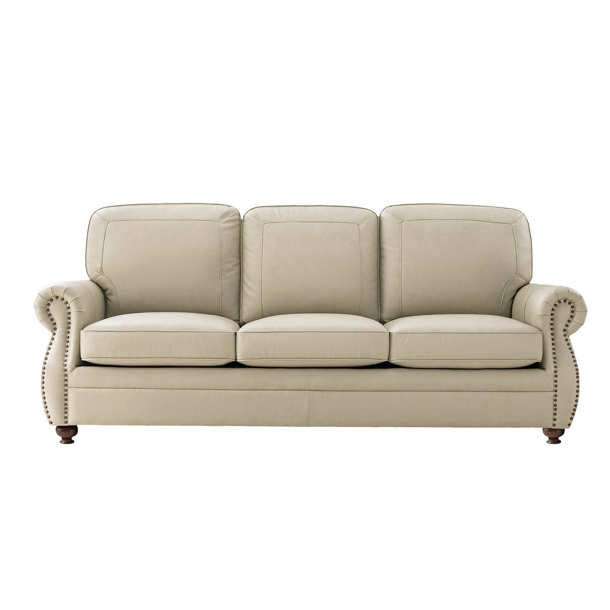 Gerardo Genuine Leather Sofa – Tan Rolled Arm Nailhead Sofa