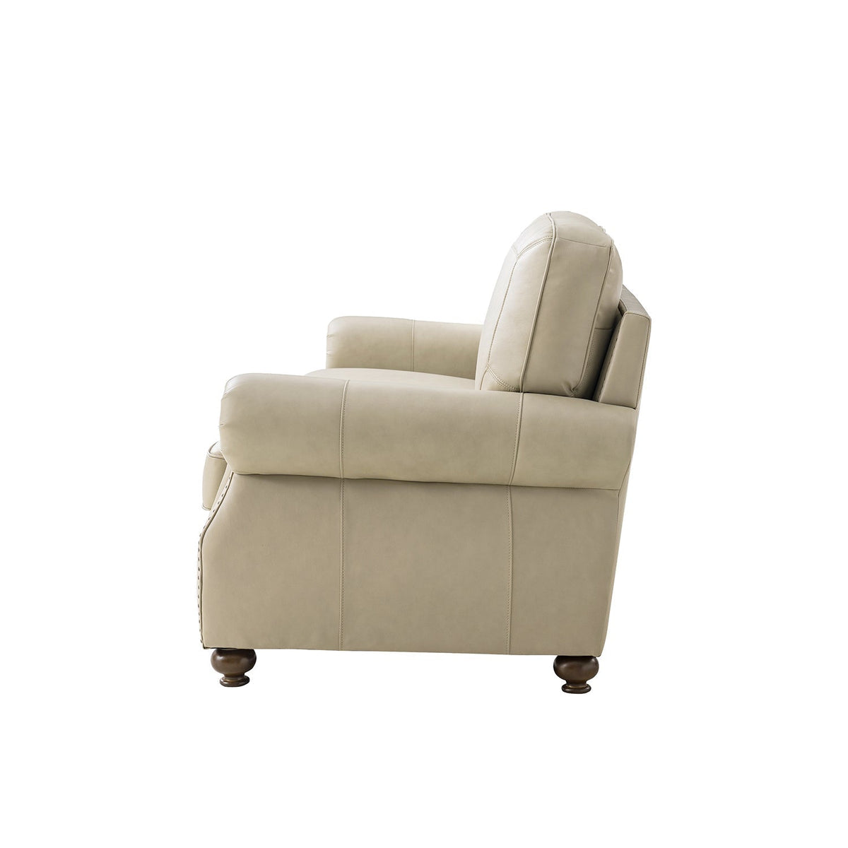 Gerardo Genuine Leather Sofa – Tan Rolled Arm Nailhead Sofa