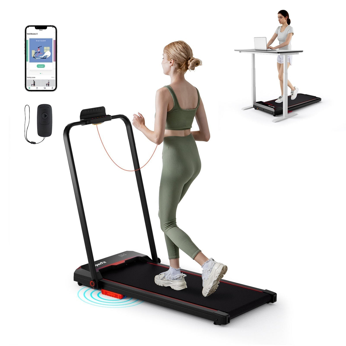 Goplus 3 in 1 Folding Treadmill, 2.5HP 340 LBS Capacity Walking Pad with Handle Bar