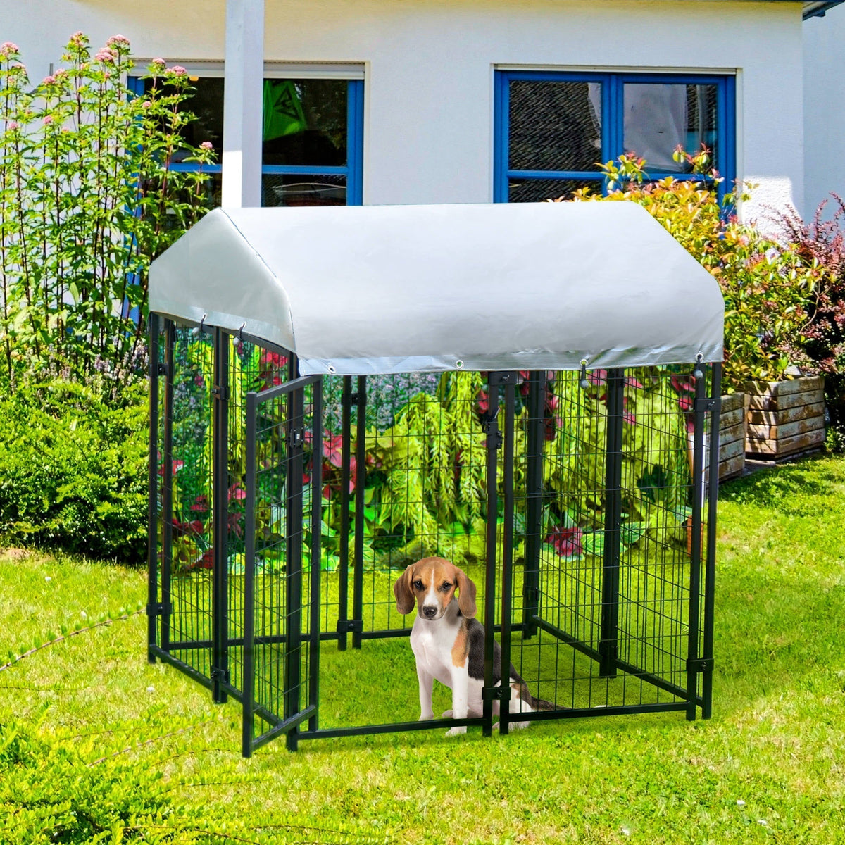 Medium-sized Outdoor Dog Kennel Galvanized Steel Fence with UV-Resistant Oxford Cloth Roof & Secure Lock 47.25" x 47.25" x 54.25"