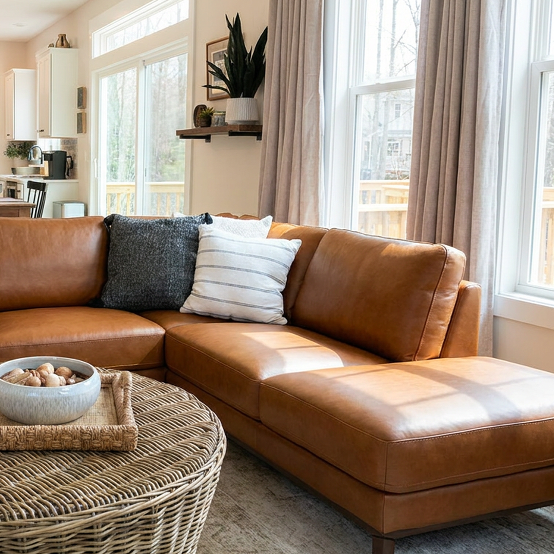 Benson Top-Grain Leather Sectional with Chaise