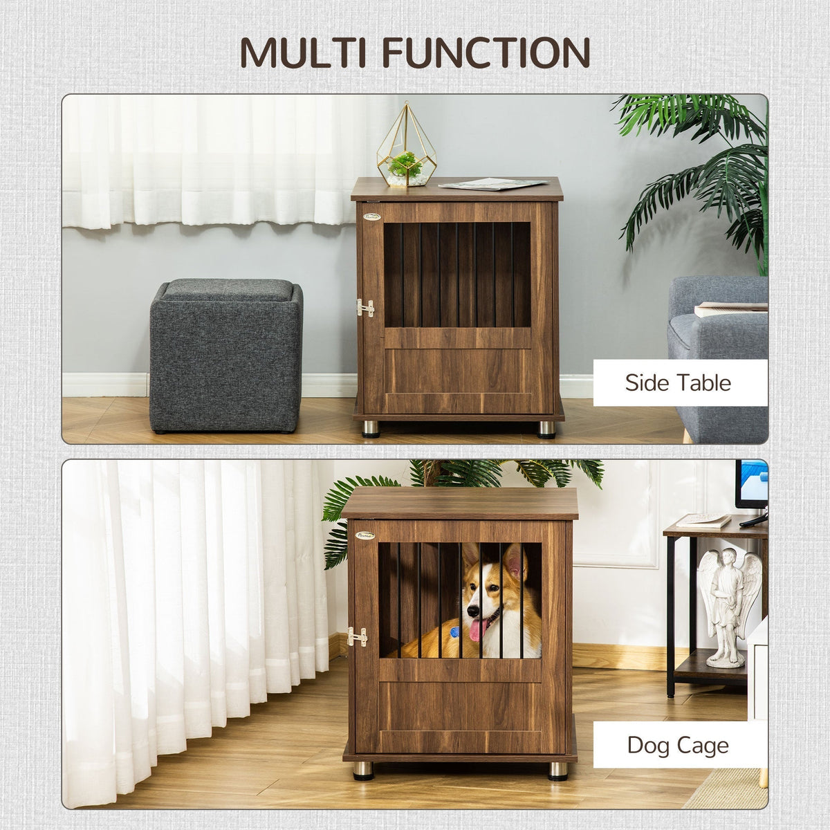 Furniture Style Dog Crate, Wooden & Wire End Table, Small Pet Crate with Magnetic Door Indoor Decorative Dog Kennel Cage, Brown