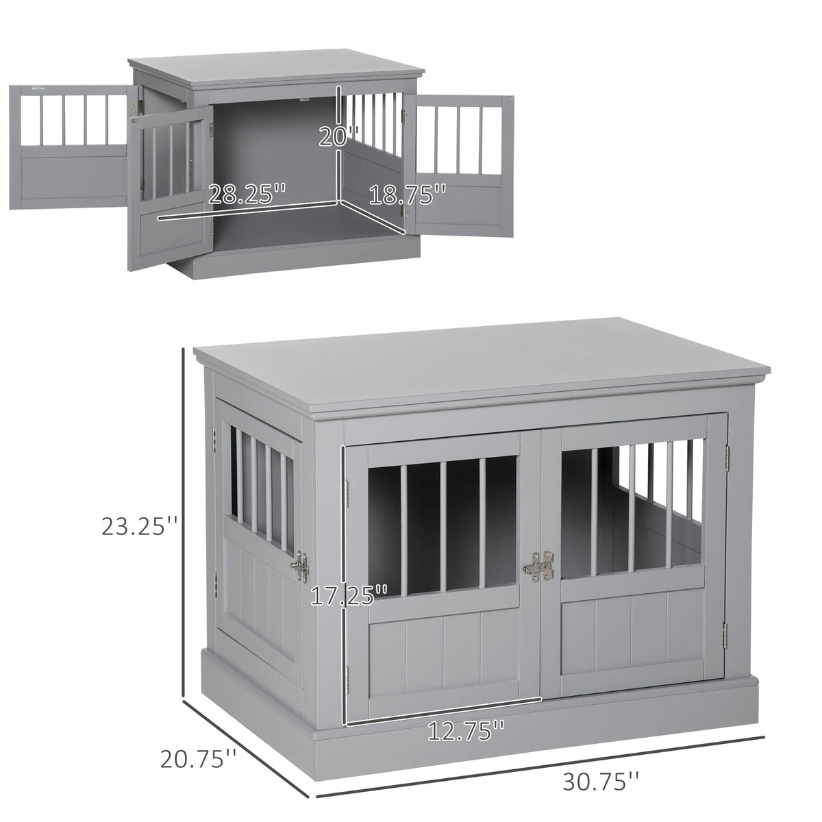 Cat Litter Box Enclosure with Magnetic Doors, Cat Washroom Nightstand with Large Top, Hidden Litter Box Side Table with Latches, Dark Grey