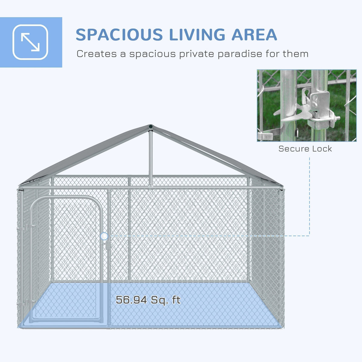 Dog Kennel Outdoor Heavy Duty Playpen with Galvanized Steel Secure Lock Mesh Sidewalls and Waterproof Cover for Backyard & Patio
