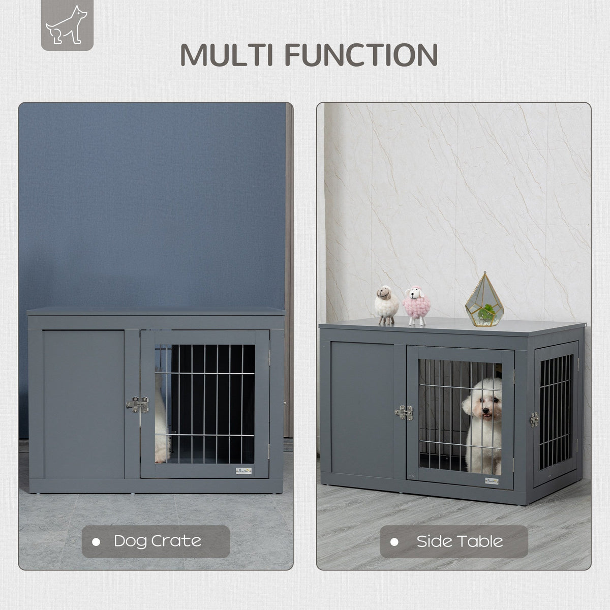 Furniture Style Indoor Dog Crate, End Table Pet Cage Kennel with Double Doors, and Locks, for Small and Medium Dogs, Grey