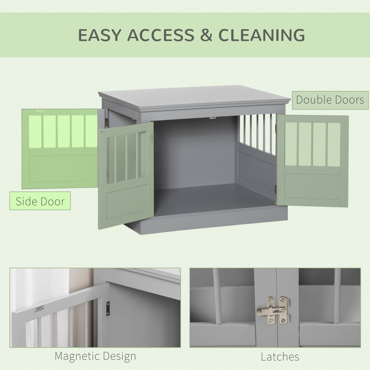 Cat Litter Box Enclosure with Magnetic Doors, Cat Washroom Nightstand with Large Top, Hidden Litter Box Side Table with Latches, Dark Grey