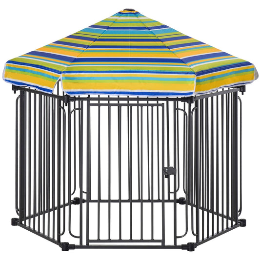 47" Heavy-duty Pet Playpen Kennel with Door & Removable Cover 6 Panels Freestanding Puppy Crate Fence for Small Medium Sized Dogs