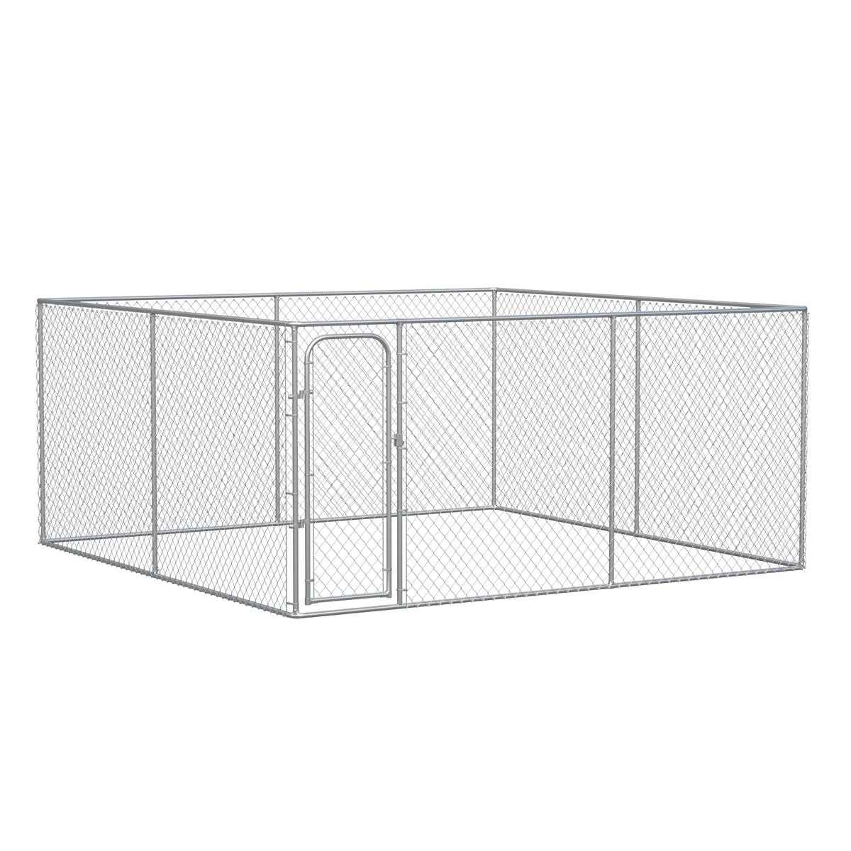 Heavy Duty Outdoor Dog Kennel Galvanized Chain Link Fence, Pet Run House Chicken Coop with Secure Lock Mesh Sidewalls for Backyard, Silver
