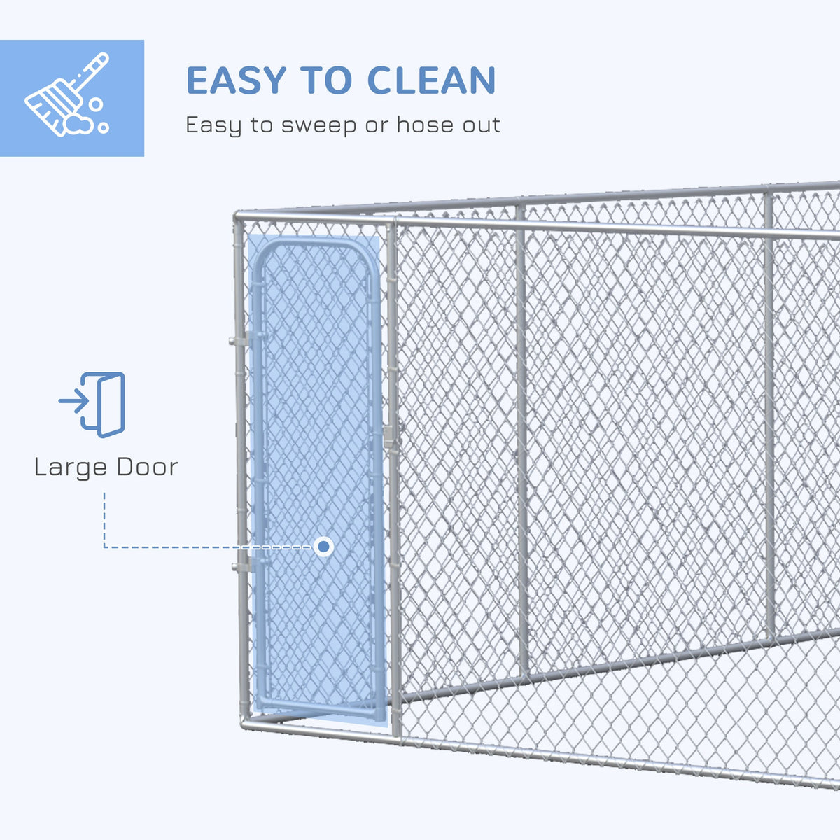 Silver Outdoor Dog Kennel Galvanized Chain Link Fence Heavy Duty Pet Run House Chicken Coop with Secure Lock Mesh Sidewalls for Backyard, Silver