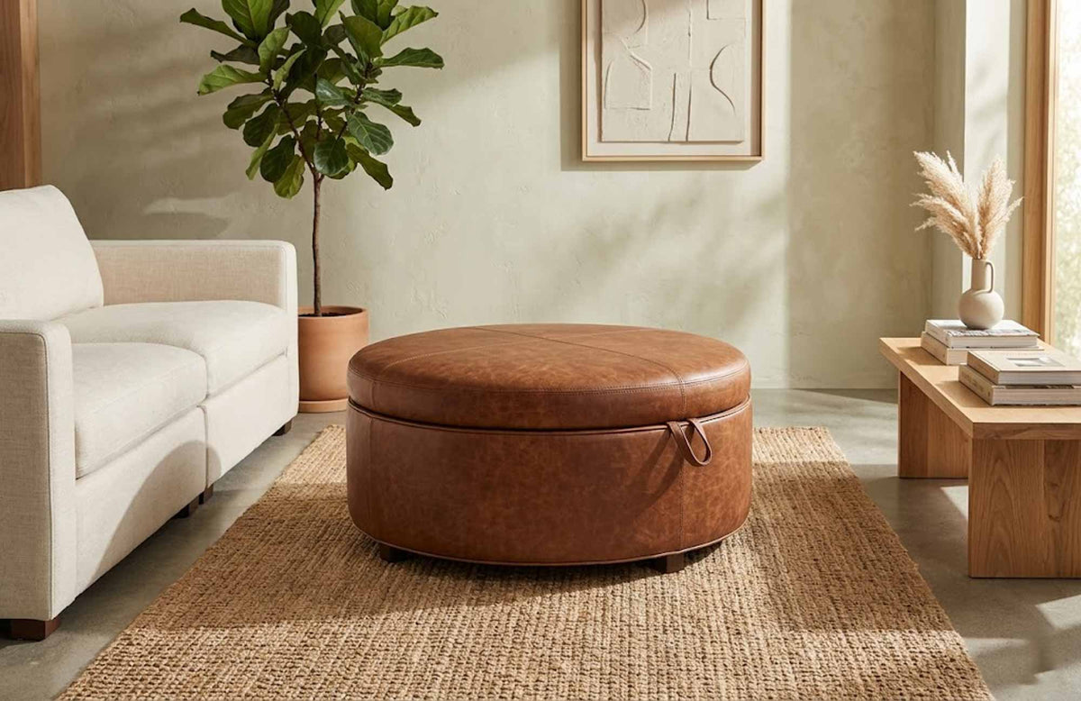 Lulu Leather Storage Ottoman