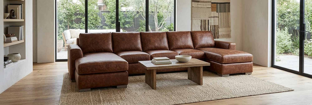 Donovan Leather Sofa With Chaise