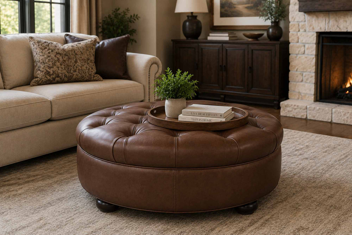 Ashbrook Leather Ottoman