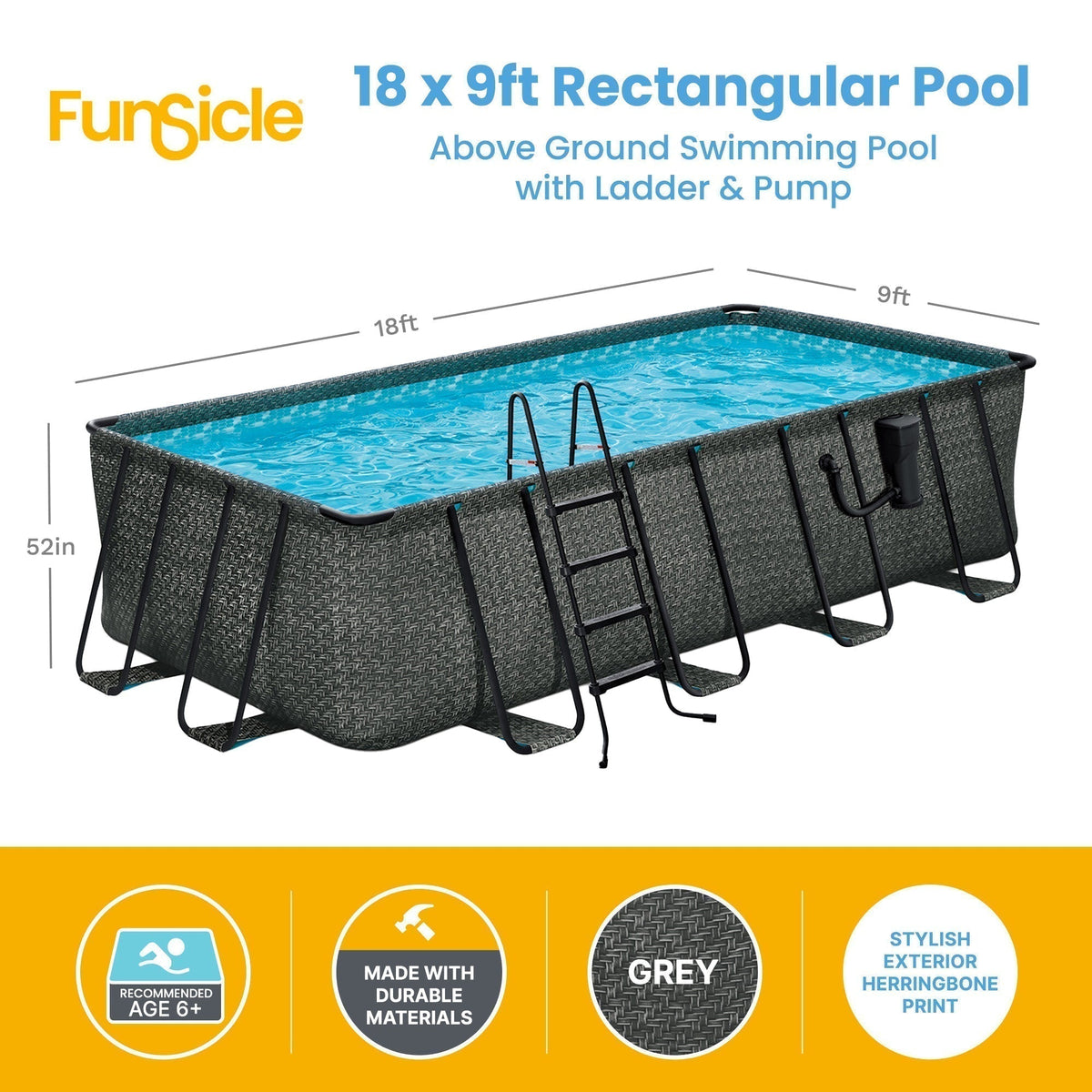 Funsicle 18' x 9' x 52" Oasis Rectangular Swimming Pool Set with 18' Cover image 4