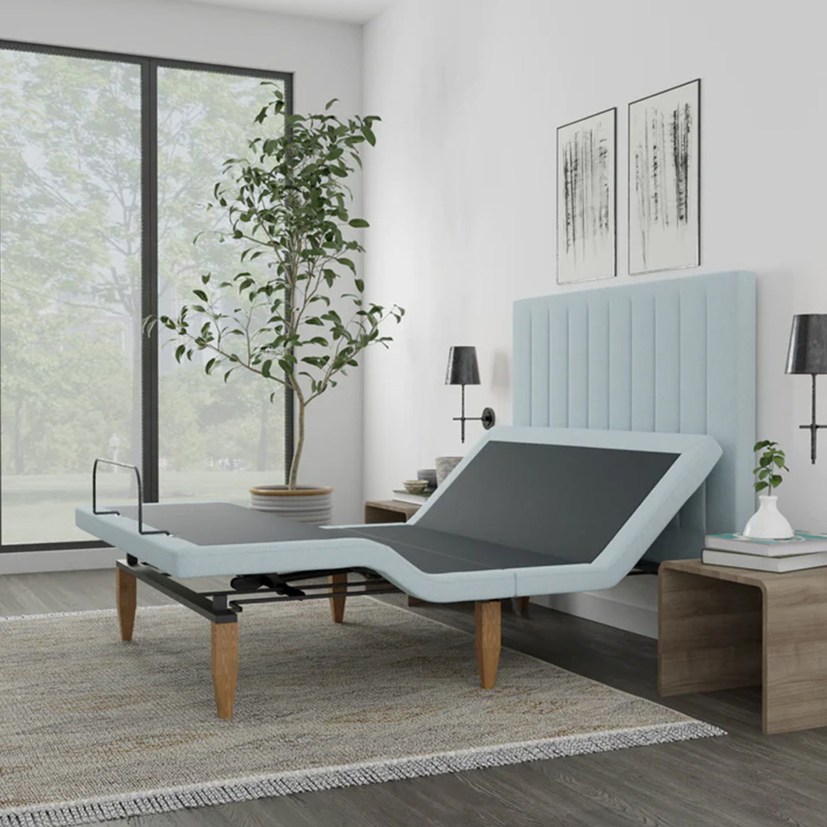 Bedplanet Alex Adjustable Base with Headboard - Zero-Clearance & Wireless Remote