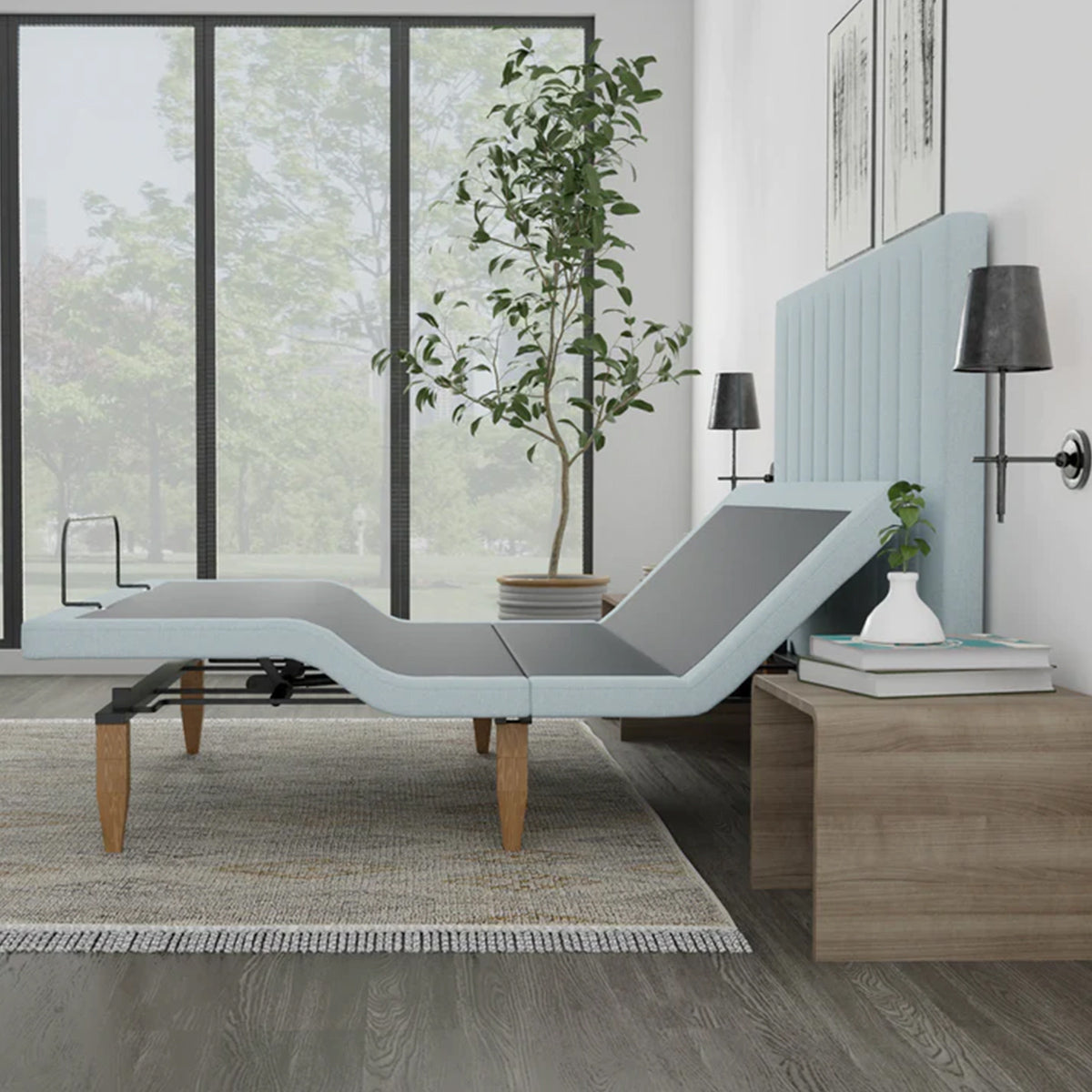 Bedplanet Alex Adjustable Base with Headboard - Zero-Clearance & Wireless Remote