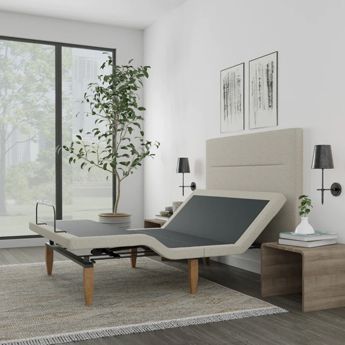 Bedplanet Taylor Adjustable Base with Headboard - Zero-Clearance & Wireless Remote