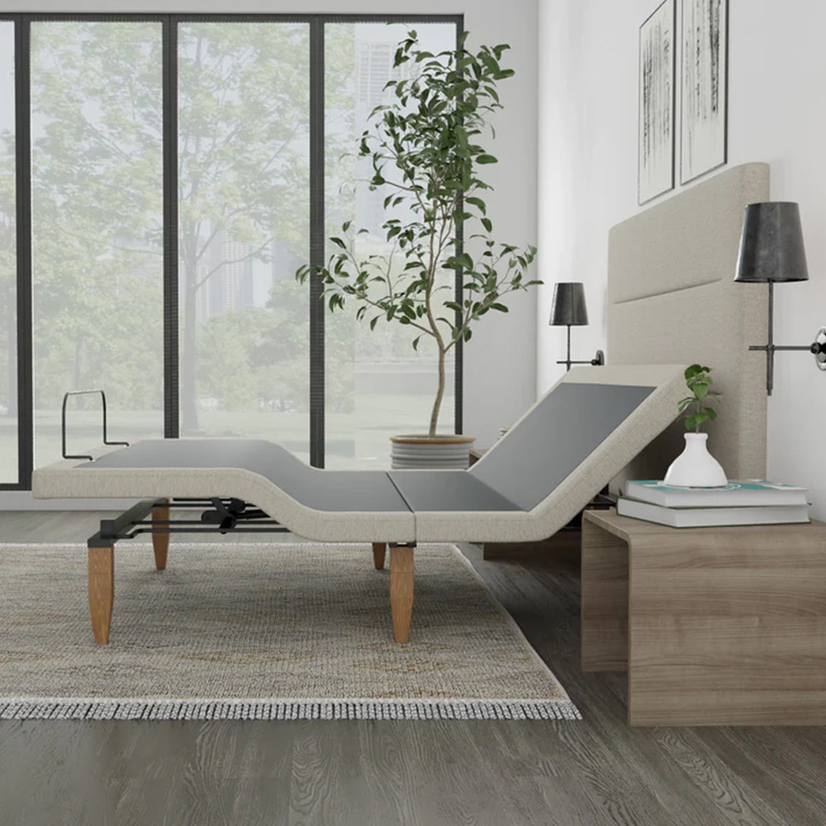 Bedplanet Taylor Adjustable Base with Headboard - Zero-Clearance & Wireless Remote