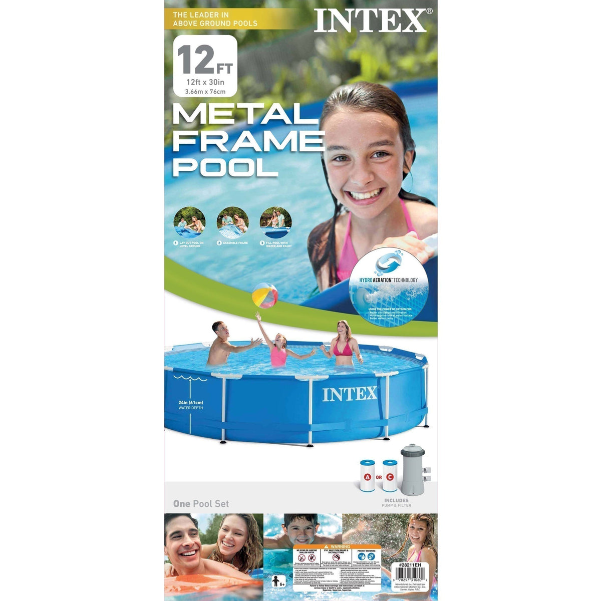 INTEX 12'x30" Metal Frame Swimming Pool with Filter Pump & Pool Cover (2-Pack) image 10