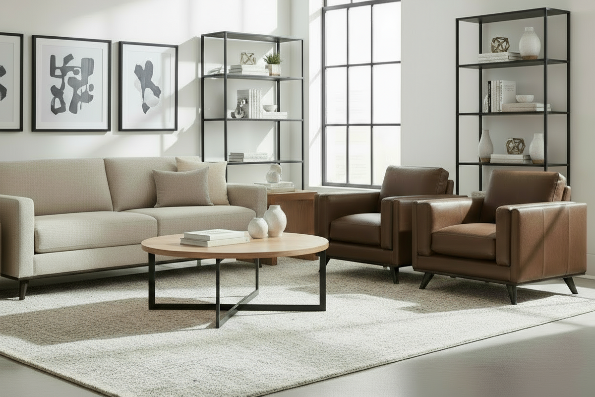 Jude Mid-Century Modern Leather Sofa Collection