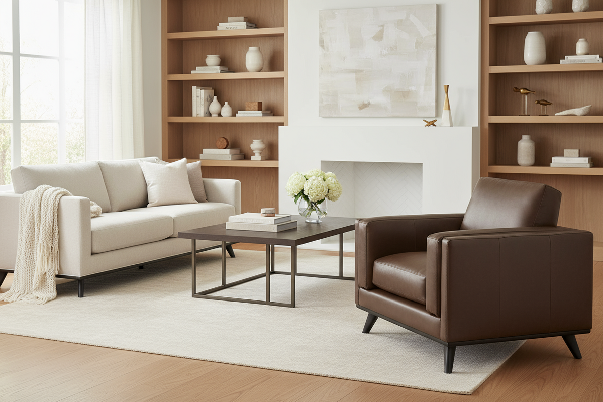 Jude Mid-Century Modern Leather Sofa Collection