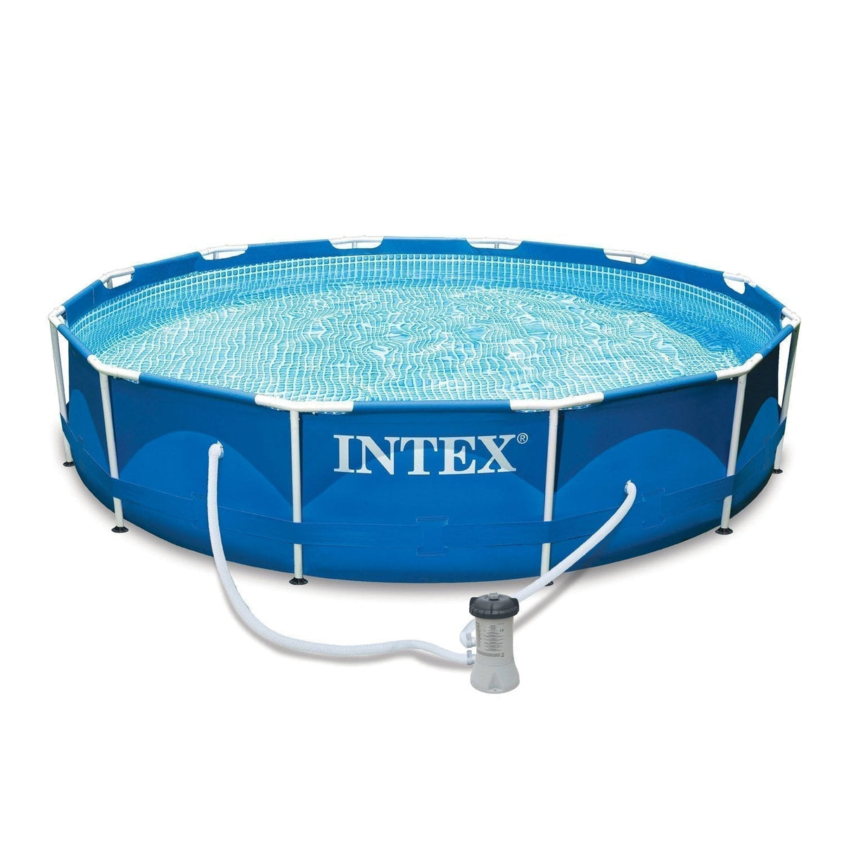 INTEX 12'x30" Metal Frame Swimming Pool with Filter Pump & Pool Cover (2-Pack) image 1