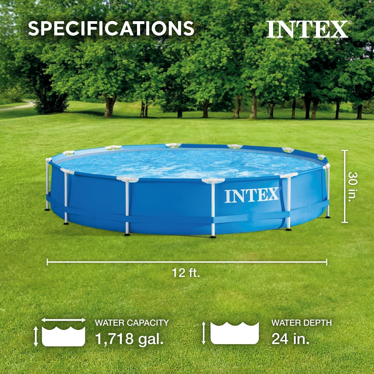 Intex 12'x30" Swimming Pool w/ Pump, Pool Ladder for 42” Wall, & 12’ Cover image 1