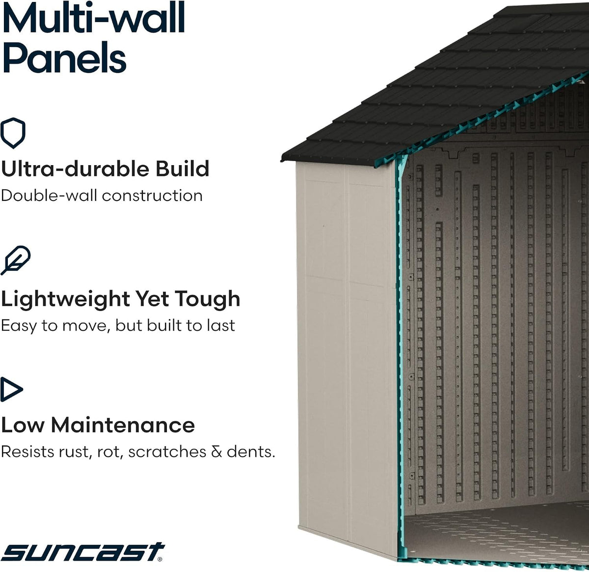 Suncast 8×10 Ft. Outdoor Storage Shed – Large Resin Outdoor Shed with Floor Included, Lockable Double Doors & Skylights. 547 Cu Ft Tremont Garden Resin Sheds for Lawn Tools, Riding Mowers, & Bikes