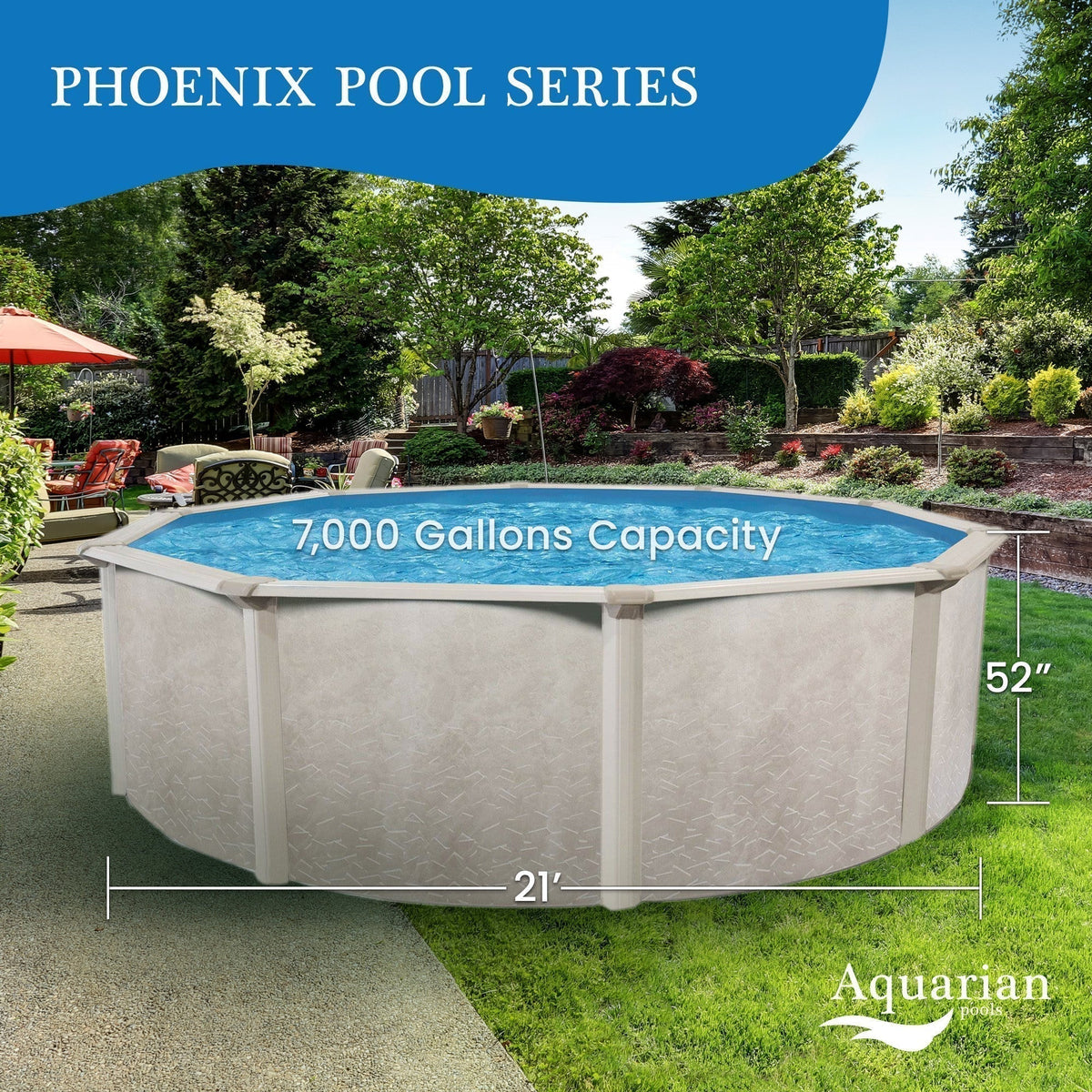 Aquarian Phoenix 21' x 52" Steel Frame Above Ground Swimming Pool Kit with Pump image 1