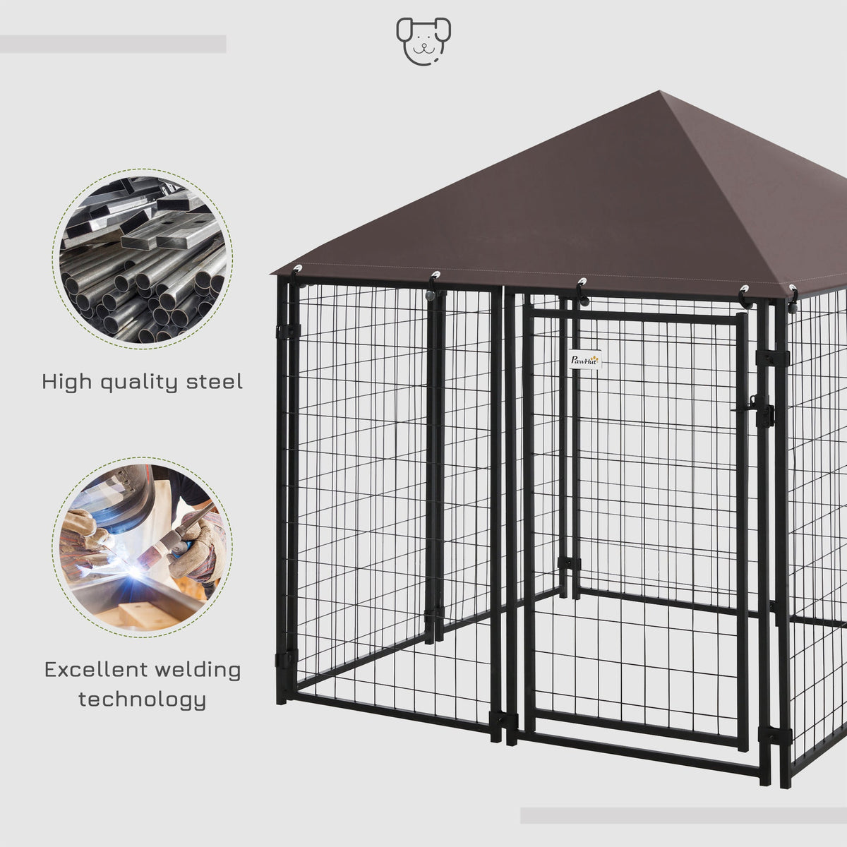 Lockable Dog House Kennel with Water-resistant Roof for Small and Medium Sized Pets, 4.6' x 4.6' x 5'