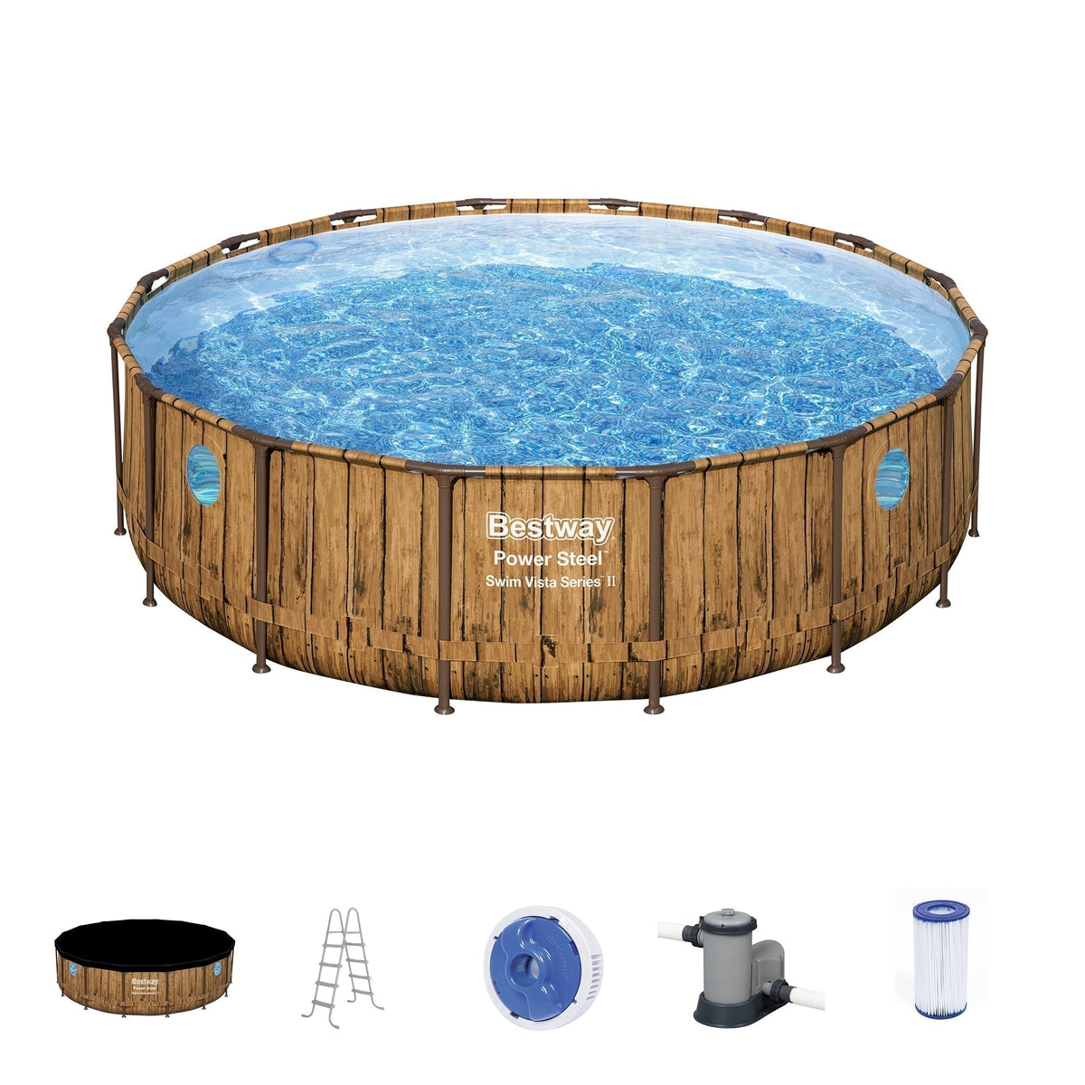 Bestway Power Steel Swim Vista 16' x 48" Round Above Ground Swimming Pool Set image 0