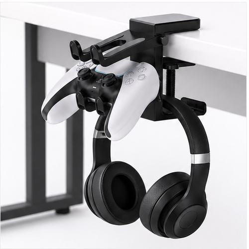 2-in-1 Gaming Headset Stand – Adjustable Rotating Desk Holder